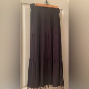 “Chico’s Travelers” chocolate skirt with beading from the bottom. Chico’s size 2